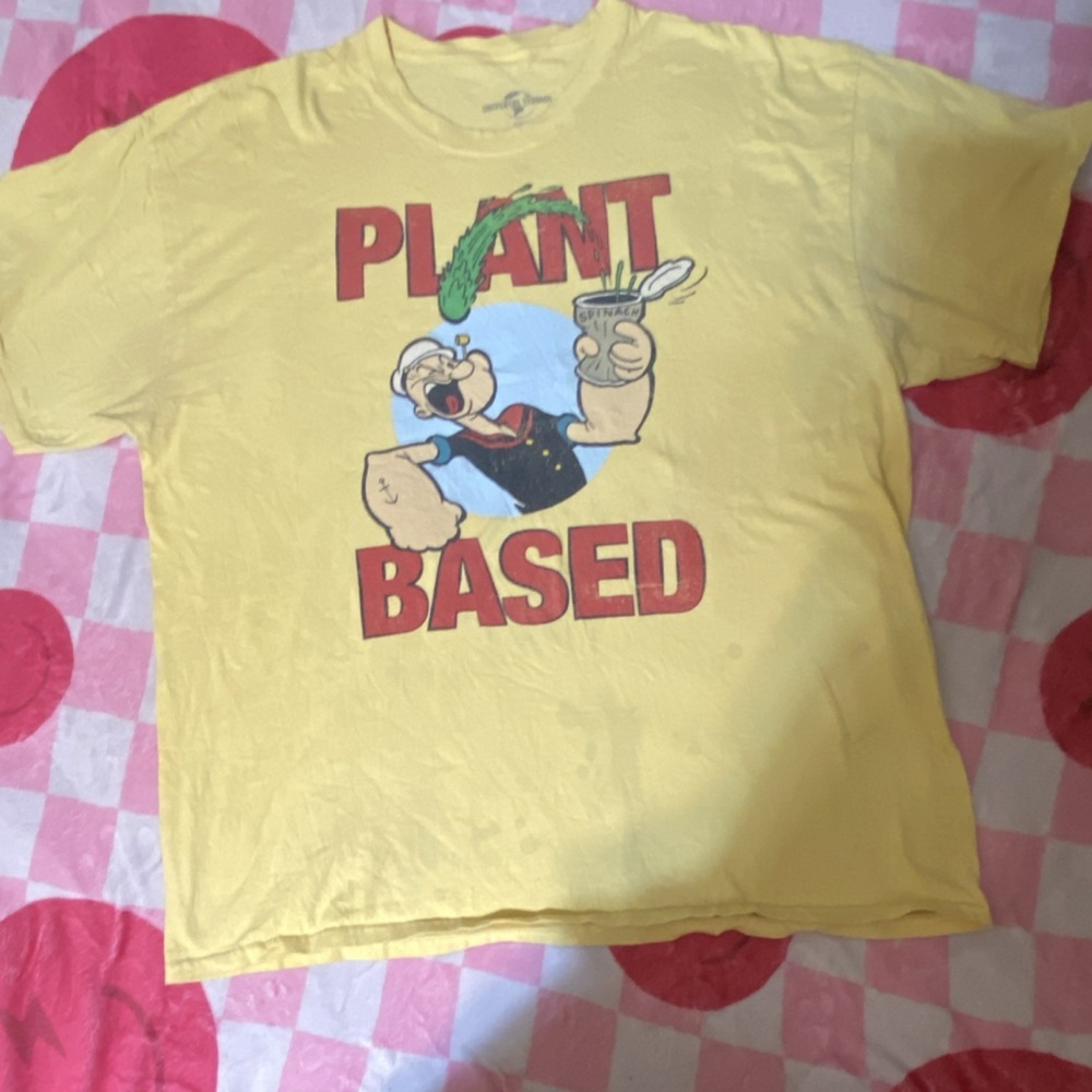 Universal Studios Popeye‎ Graphic Tee 2XL Yellow Cotton Retro Cartoon Mens Shirt